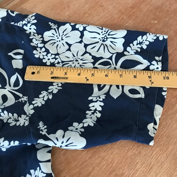 Jamaica Jaxx Hawaiian 100% Silk Shirt Men L Blue Floral Button Up Pocket 17981 - Picture 9 of 13